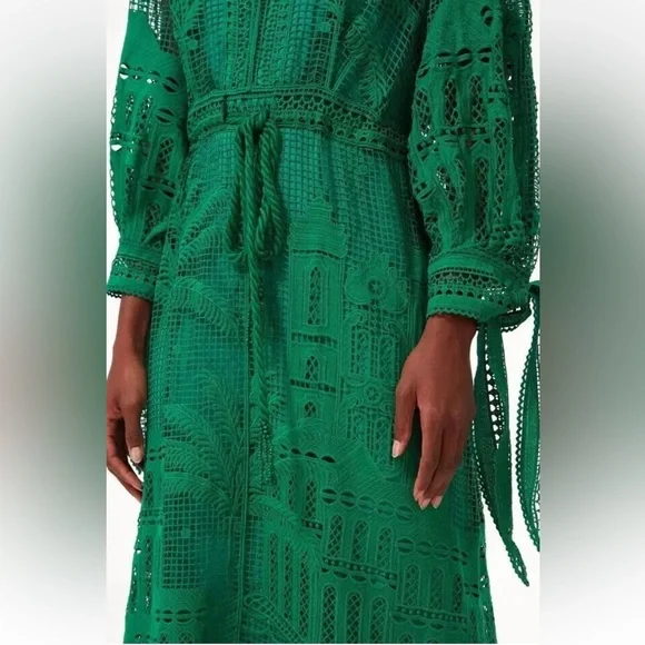 Like New House of Harlow 1960 Dress Morada boa Guipure emerald green lace sz Sm - Picture 8 of 12